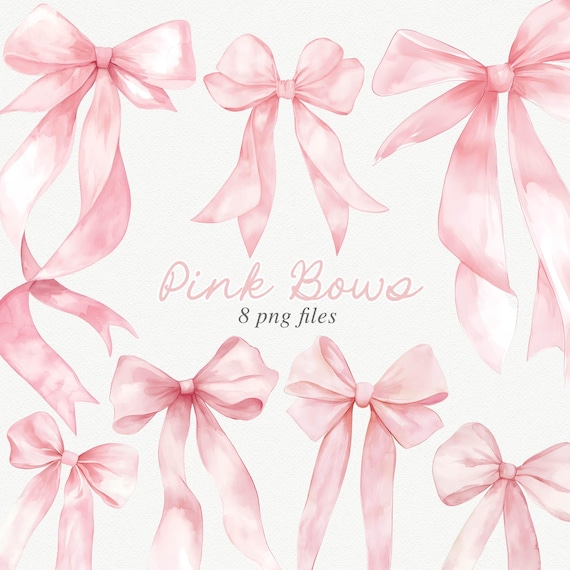 Pink Watercolor Bow Clipart: Blush Pastel Graphics (PNG)