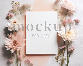 Floral Invitation Mockup: 5x7 Card, PSD & JPG (Digital File)
