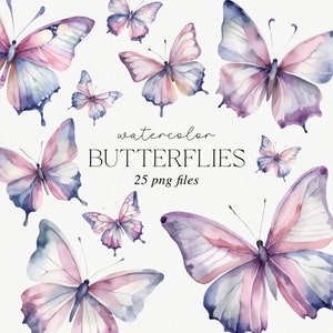 Butterfly Clipart, Pink Watercolor Butterflies, Purple Butterfly Graphics, Watercolor Butterflies Clip Art, Muted Pink Butterflies PNG