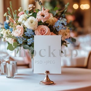 Maqueta de número de mesa de 5 x 7, maqueta de boda con flores, maqueta de papelería de boda con flores, menú de mesa, tarjeta de 5 x 7", letrero de boda, maqueta de tarjeta de asiento