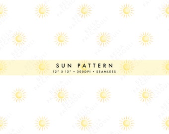 Pastell Sonne Seamless Muster: Aquarell Sommer Design (Digitaler Download)