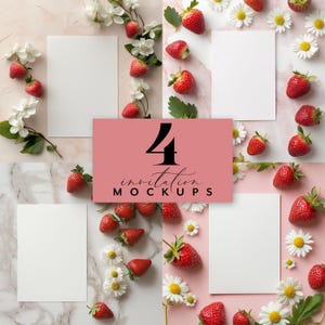Einladungsmodell, 5x7 Kartenmodell, Erdbeereinladung Mockup, Beere, Einladungskarte zum ersten Geburtstag, Mockup-Bundle, Mockup-Pack-Thema