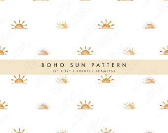 Boho Sun Seamless Muster: Aquarell Digitales Papier (Digitaler Download)
