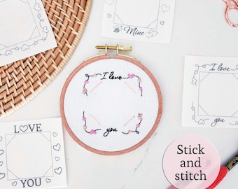 Plantilla de bordado para marco de fotos de San Valentín con puntada y pegamento, patrón de marco de fotos personalizado bordado