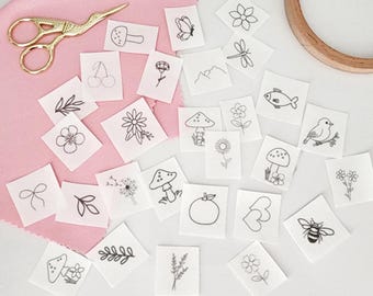 Mini patrones de bordado, plantillas adhesivas para coser, estabilizador de bordado lavable, papel de tela soluble pequeño, patrones de plantillas diminutos