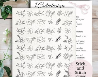 Mini flower variety embroidery full sheet,Stick and stitch transfer paper, Washaway Embroidery Stabilizer, Stick and stitch dissolve paper