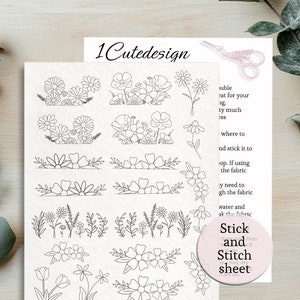Flower pair embroidery full sheet,Stick and stitch transfer paper, Washaway Embroidery Stabilizer, sewing Stick and stitch dissolve paper