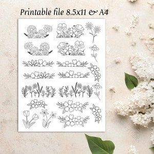 PDF Stickmuster Auflösen Handstickerei print and stitch einfach zu nähen Anfänger Stickset Muster Blumenpaar Tasche und Schuh nähen