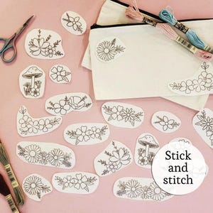 Floral pair embroidery stick and stitch transfer peel and stick embroidery pattern trendy embroidery clothes transfer dissolve pattern