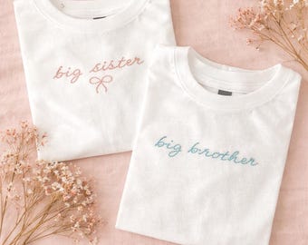 Hand embroidered big sister t shirt pregnancy announcement promoted to big sister family matching shirts