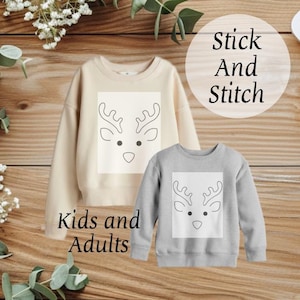 Stick and stitch reindeer embroidery pattern dissolve hand embroidery stick and stitch reindeer beginner embroidery pattern reindeer face