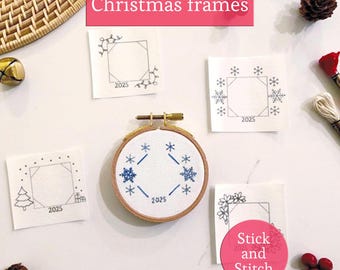 Plantilla de bordado de fotos para marco de adorno con adhesivo y costura, patrón de adorno personalizado, bordado de árbol de Navidad