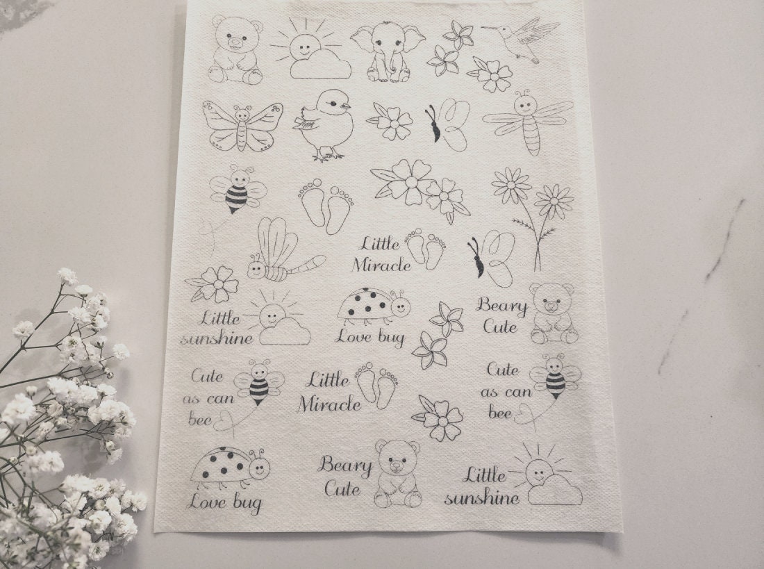 Baby Embroidery Full Sheet,stick and Stitch Transfer Paper, Handcrafted