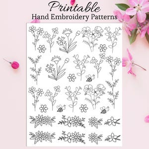 PDF embroidery wild flowers patterns dissolve hand embroidery printable stick and stitch beginner  pattern digital download stencil