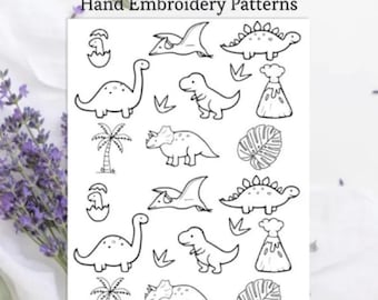Dinosaurus PDF-borduurpatroon, overgaand in handborduurwerk, sjabloon voor beginners, eenvoudig dinosauruspatroon voor kinderkleding