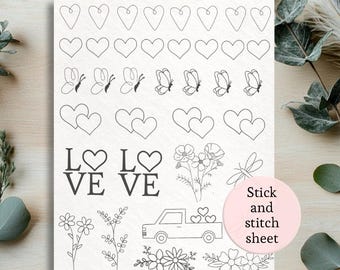 Amor Papel de transferencia para bordar con puntadas y pegamento Estabilizador de bordado lavable Mini corazón Diseño de corazón para disolver puntadas y pegamentos