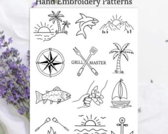 Borduurpatroon met stok en steek voor kamperen, handborduurwerk met vervagingseffect, pdf, borduurpatroon voor beginners, jongens, buitenpatroon, digitale download.