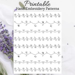 Floral border Trim PDF hand embroidery designs print and stitch beginner pattern Flower Border Design washable stencil