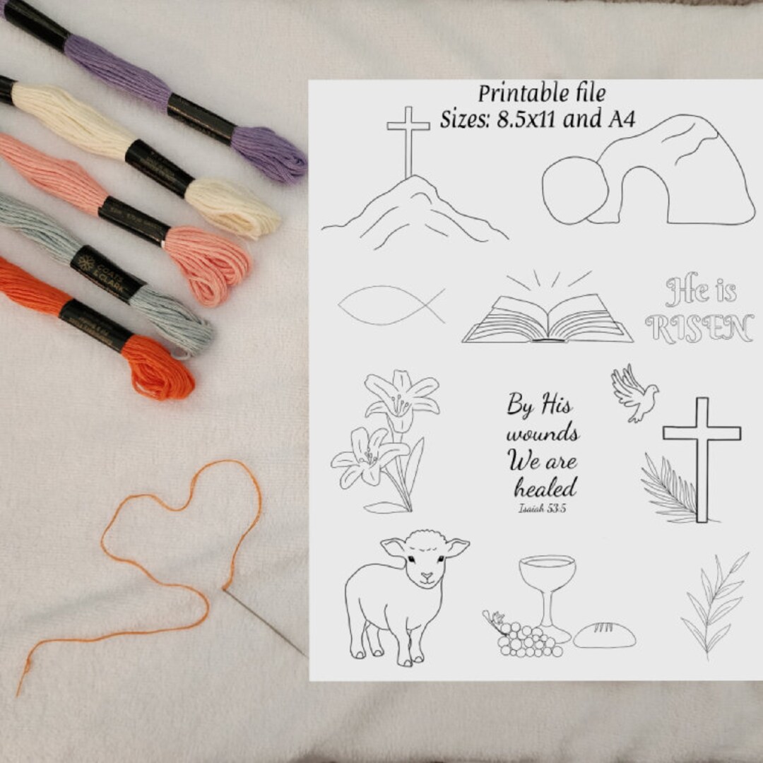 Printable Stick and Stitch Dissolve Pattern Hand Embroidery Print and Stitch Easy to Sew Easter ...