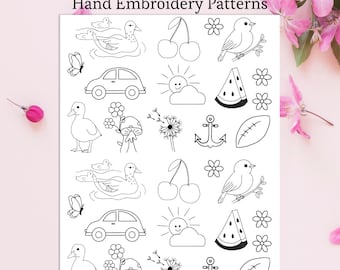 Patrón de bordado en PDF para niños, transferencia de bordado a mano disuelta, plantilla de verano para principiantes para coser, patrón simple para niños para ropa