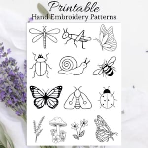 PDF Insect bug  hand embroidery design bee butterfly beginner pattern ladybug dragonfly design washable stencil