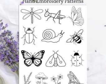 PDF-borduurpatroon van een insect: bij, vlinder, lieveheersbeestje, libelle, afwasbaar sjabloon