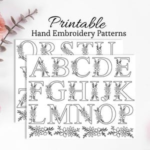 Alphabet floral PDF pour conception numérique de broderie à la main, motif de lettre imprimable personnalisé