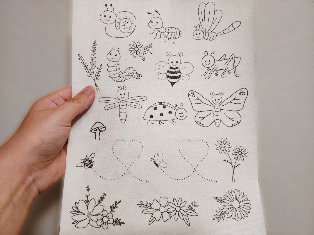 Bug Embroidery Sheet, Insect Stick and Stitch Transfer Paper, Washaway ...