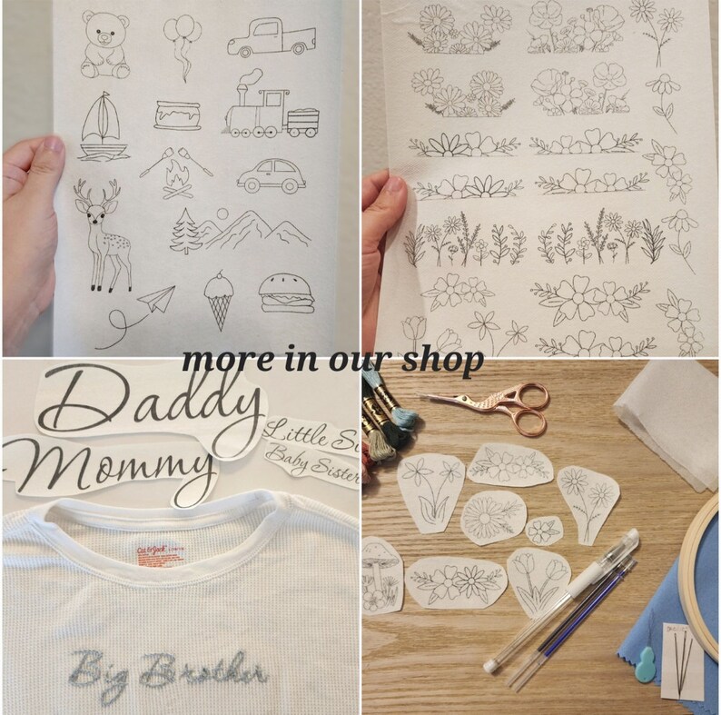Print Stick and Stitch Dissolve Hand Embroidery Print and Stitch Easy to Sew Beginner Embroidery ...