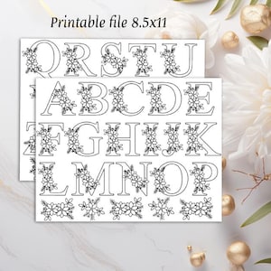 Design de alfabeto em PDF de Natal para bordado à mão, designs de letras de Natal, download digital, padrão de letras para impressão personalizado