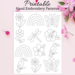 PDF sashiko flower embroidery pattern  butterfly hand embroidery Japanese beginner embroidery set pattern visible mending for clothing