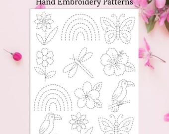 PDF sashiko bloemenborduurpatroon, vlinder handborduurwerk, Japans borduurpatroon voor beginners, zichtbaar reparatiepatroon voor kleding