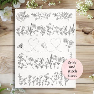 Butterfly embroidery full sheet Stick and stitch transfer paper, Washaway Embroidery Stabilizer flower chain for denim dissolve paper