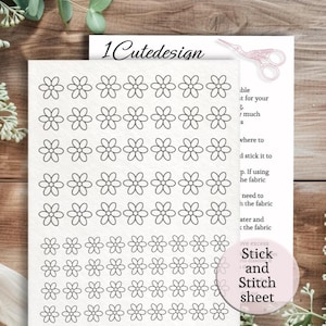 ミニデイジー刺繍スティックとステッチ転写紙、ウォッシャブル刺繍スタビライザー、小さなデイジー溶解紙