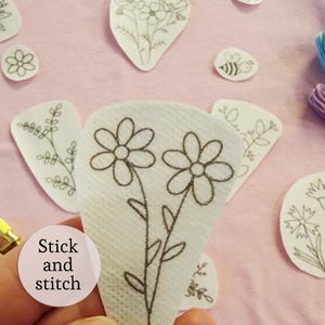 Patrón de bordado de flores con transferencia de puntadas y pegamento, patrón de bordado de pelar y pegar, ropa de bordado de moda, transferencia de patrón de Converse disolver