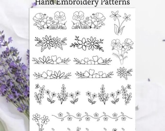 Bloemmotief PDF handborduurpatronen printen en borduren beginnerspatroon Bloemenrandontwerp wasbaar sjabloon