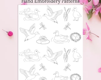 Patrón de bordado de pato en PDF, disolver pájaros, bordado a mano, imprimir y bordar, pato real, patrón de bordado para principiantes, naturaleza