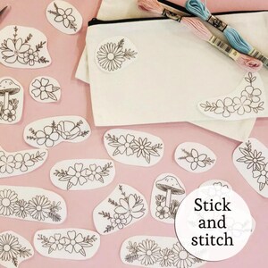 Flower embroidery stick and stitch transfer peel and stick embroidery pattern trendy embroidery clothing transfer dissolve mirrored pattern