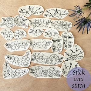 Floral pair embroidery stick and stitch transfer peel and stick embroidery pattern trendy embroidery clothes transfer dissolve pattern