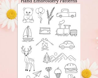 PDF embroidery pattern kid hand embroidery print and stitch beginner simple designs stick and stitch boy stick and sew girl pattern