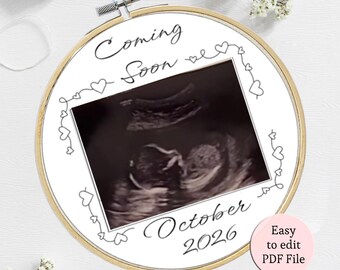 Patrón de bordado de ultrasonido de bebé, bordado de embarazo de San Valentín, plantilla lavable para anuncio de embarazo, descarga digital