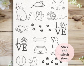 borduurpatroon hond Borduurpatroon kat Wegwassen stencil Stabilisator oplospapier huisdier borduurontwerp