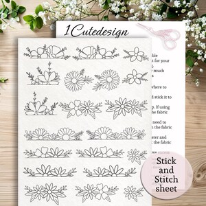 Flower pairs embroidery full sheet,Stick and stitch transfer paper, Washaway Embroidery Stabilizer, sewing Stick and stitch dissolve paper