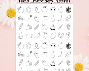 Patrón de bordado de mini verduras en PDF, bordado a mano soluble, imprimible, para pegar y coser, plantillas de patrones de frutas pequeñas, descarga digital