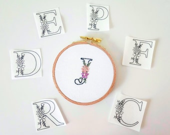 Alphabet stick and stitch embroidery dissolve pattern sticker transfer patch peel and stick monogram embroidery trendy letter pattern