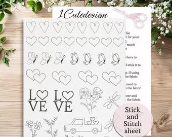 Amor Papel de transferencia para bordar con puntadas y pegamento Estabilizador de bordado lavable Mini corazón Diseño de corazón para disolver puntadas y pegamentos