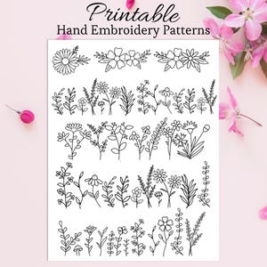 Patrón de cadena de flores silvestres para bordado en PDF, disolver, bordado a mano, imprimible, pegar y bordar, patrón para principiantes, floral y verde