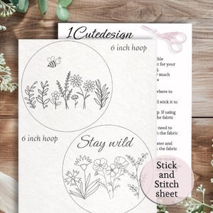 floral embroidery full sheet, stick and stitch transfer paper, Washaway Embroidery Stabilizer, wild flowers and greenery Stick and stitch