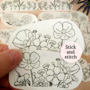Floral pair embroidery stick and stitch transfer peel and stick embroidery pattern trendy embroidery clothes transfer dissolve pocket patch