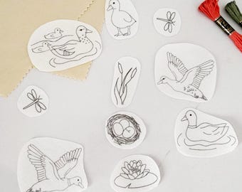 Transferencia de pato real para pegar y coser Estabilizador de bordado lavable Plantilla para disolver y pegar Patrón de pato simple